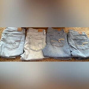 Size 10- 4 pair/Women’s American Eagle Outfitters Light and Medium Blue Jeans